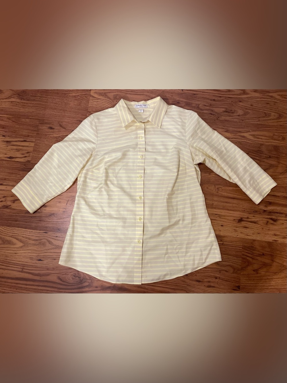 Coldwater Creek Pale Yellow Striped Button-Down No Iron Shirt Size 16